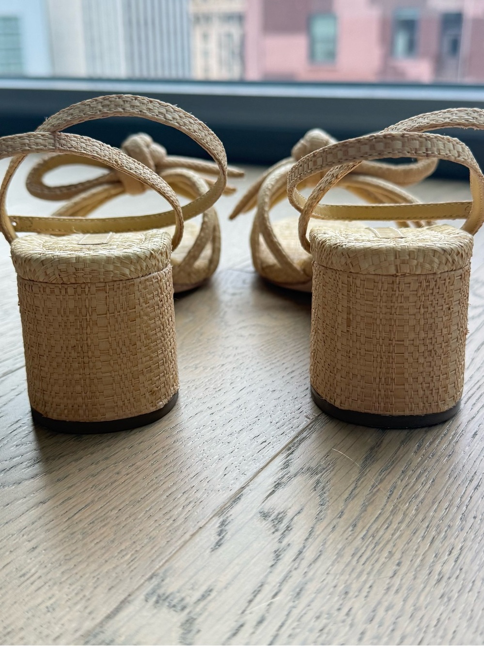 805 Loeffler Randall Natural Straw Mikel Mid Heel Bow Sandal 9.5 - Picture 5 of 11